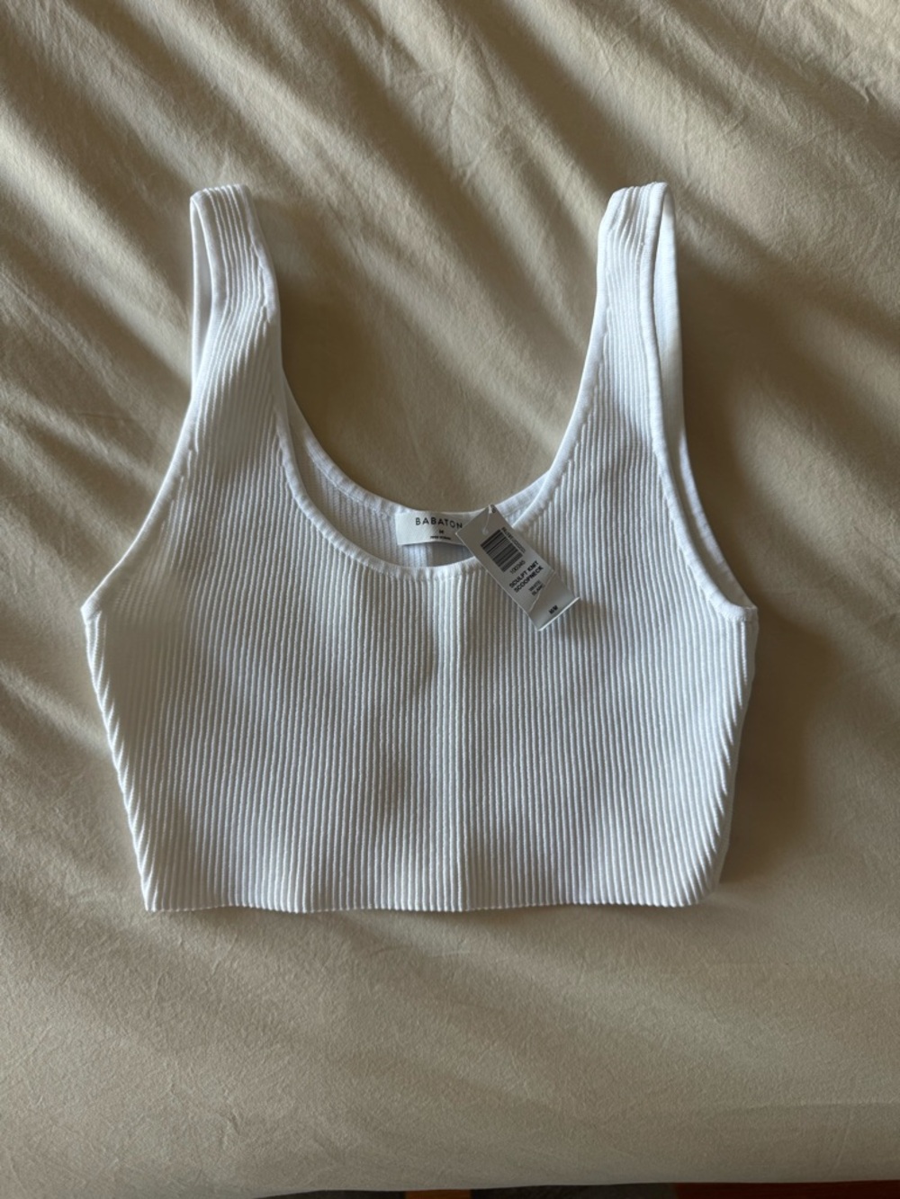 Babaton White Rib-Knit Scoop Crop Tank - Aritzia